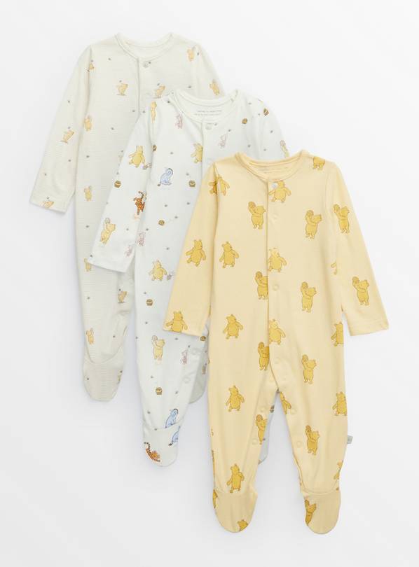 Disney Winnie The Pooh Long Sleeve Sleepsuits 3 Pack 6-9 months